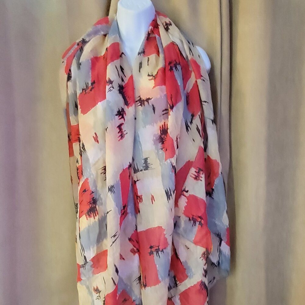 NEW Verona Scarf in Red - Pale Blue - Cream Patchwork Abstract Colors